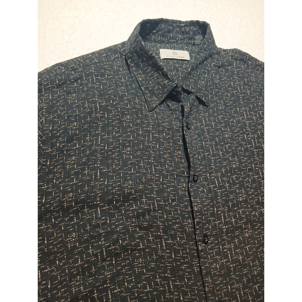 Bobby Chan Shirt Men's Size‎ L Black Button Up Short Sleeve With Pattern